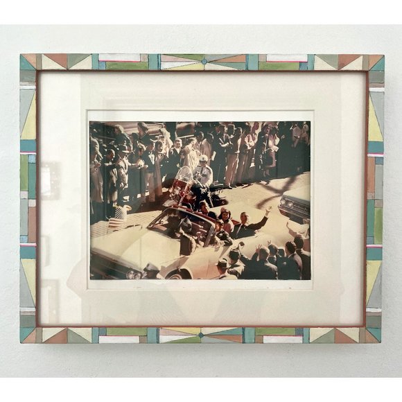 Hand Painted Chalk Paint Pastel Multi Color Geometric Pattern Wood Frame 12x15 - Picture 4 of 8